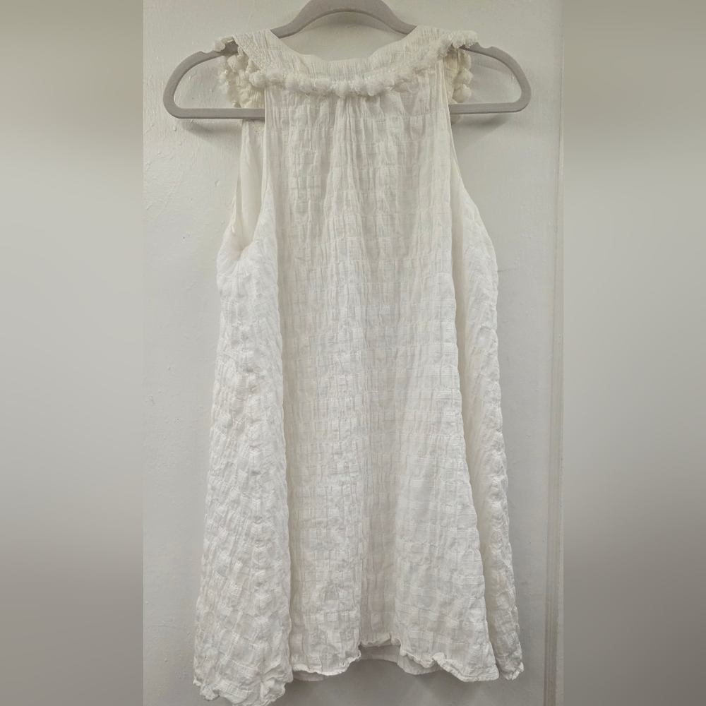 Vineyard Vines Medium White Textured Gauze Pom Pom Tunic Dress Lined Coastal - Picture 2 of 9